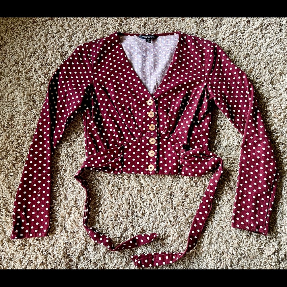 Miss Selfridge polka dot tie back top size 2
